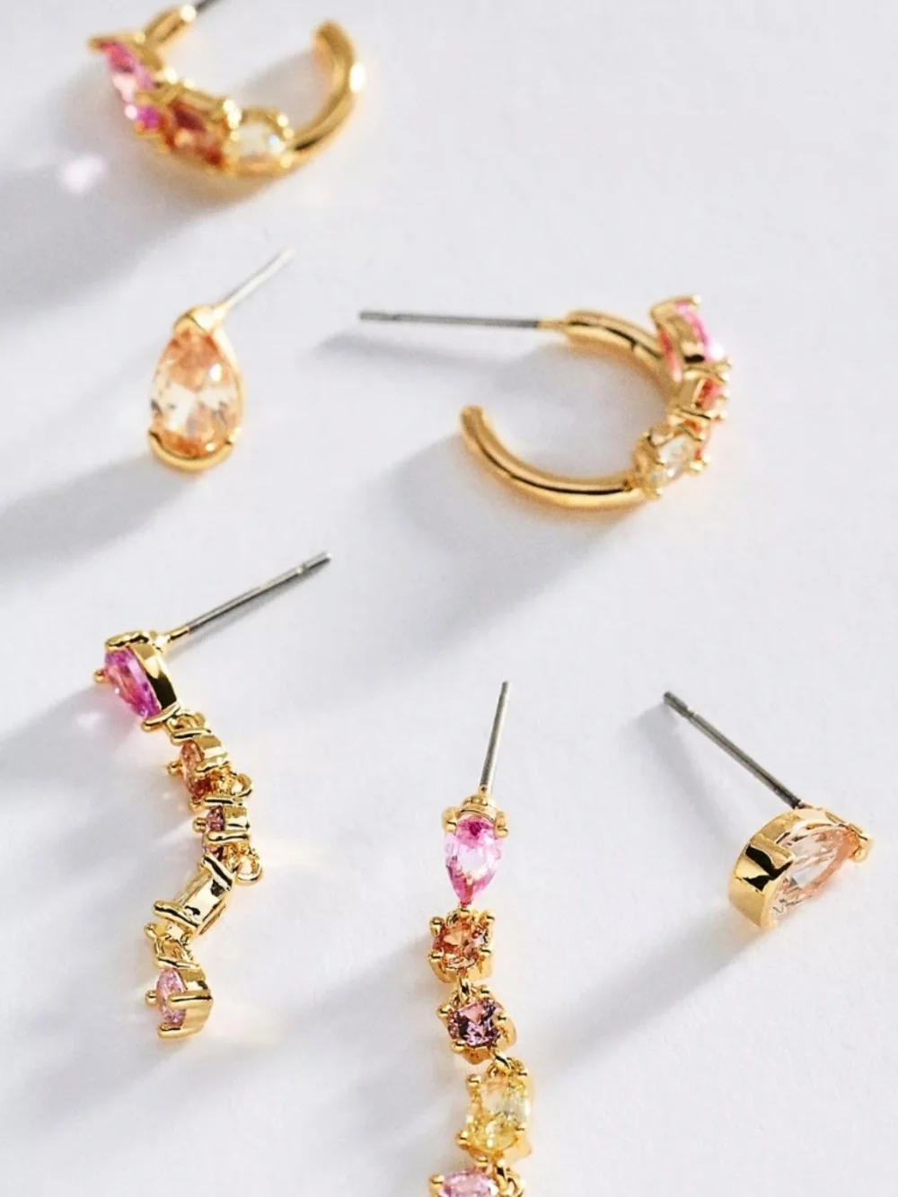 Anthropologie Mixed Stone Hoop Huggie Earrings Set of 3 NWT